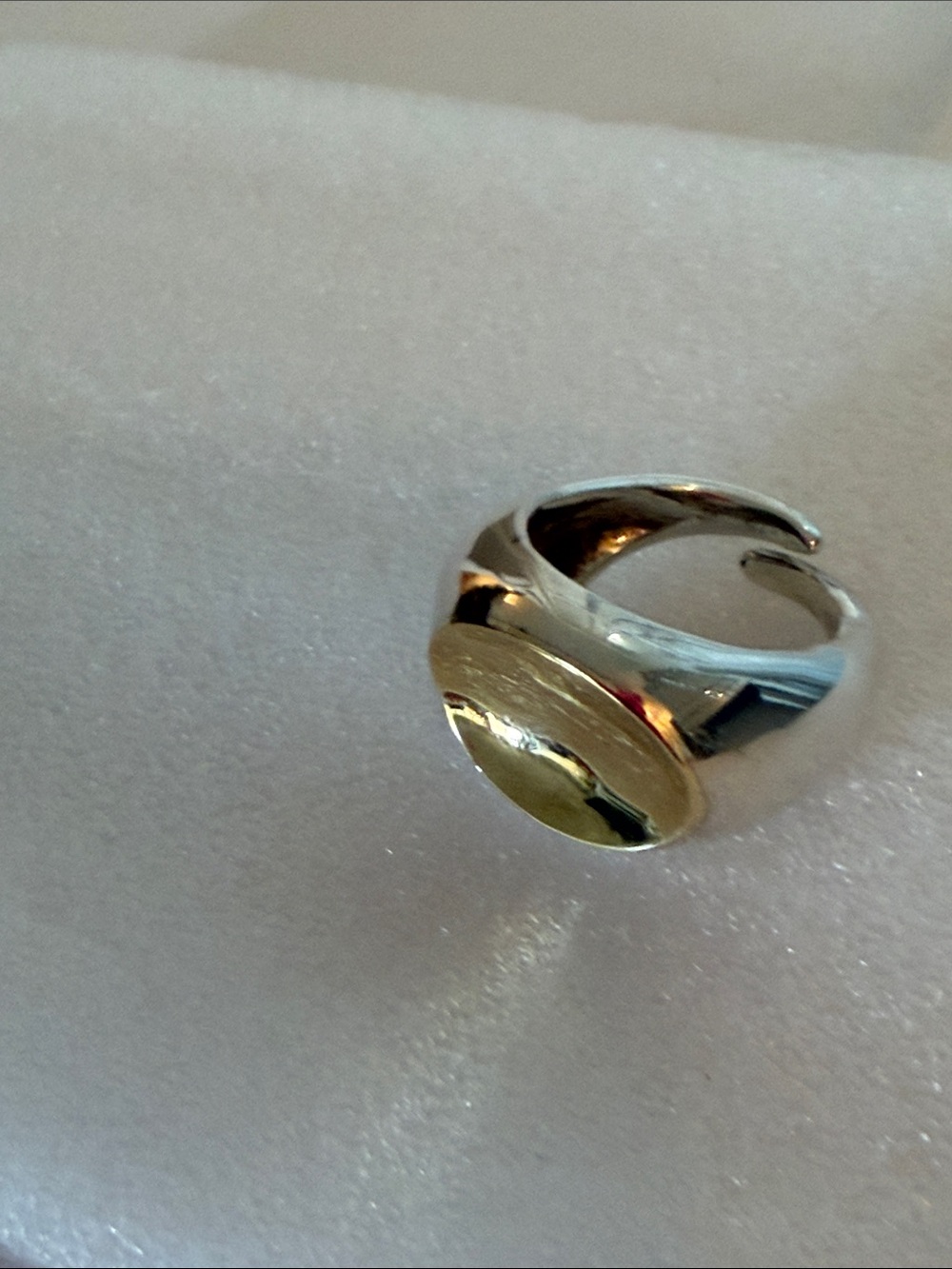 Jordan Schlanger Two-Tone Gold and Silver Oval Concave Pill Adjustable Ring